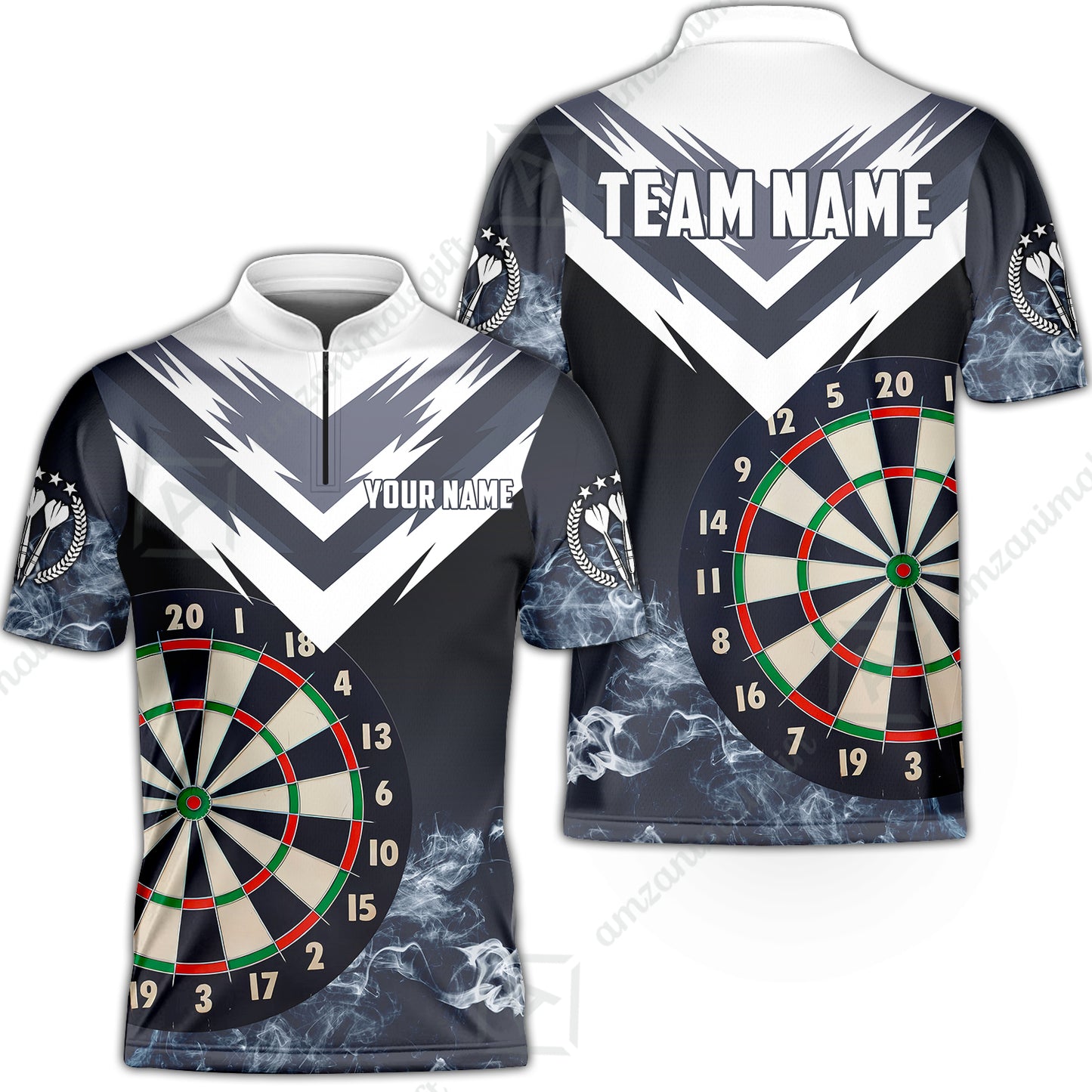 Custom Smoke Multi-Color Darts Quarter-Zip Team Shirts, Customized Name Team Name Darts Team Jerseys Uniform