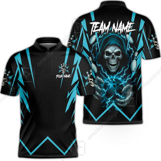 Custom Team Name Bowling Skull Thunder Team Jersey - Custom Name Bowling Strike Personalized Bowling Polo Shirt - Uniform Shirt For Bowlers