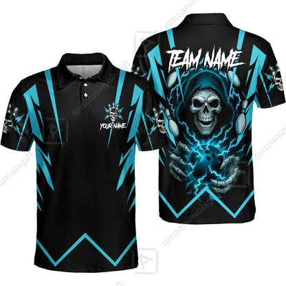 Custom Team Name Bowling Skull Thunder Team Jersey - Custom Name Bowling Strike Personalized Bowling Polo Shirt - Uniform Shirt For Bowlers