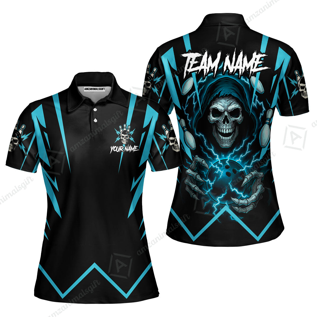 Custom Team Name Bowling Skull Thunder Team Jersey - Custom Name Bowling Strike Personalized Bowling Polo Shirt - Uniform Shirt For Bowlers