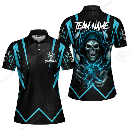 Custom Team Name Bowling Skull Thunder Team Jersey - Custom Name Bowling Strike Personalized Bowling Polo Shirt - Uniform Shirt For Bowlers
