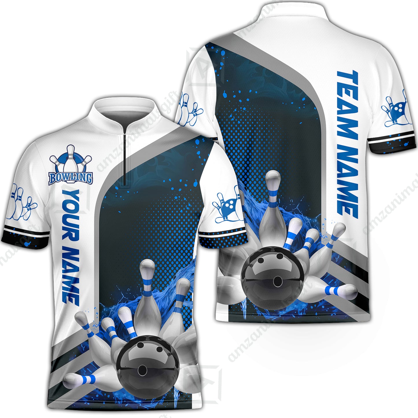 Custom Team Name Bowling Team Jersey - Custom Name Bowling Ball And Pins Water Personalized Bowling Polo Shirt - Uniform Shirt For Bowlers