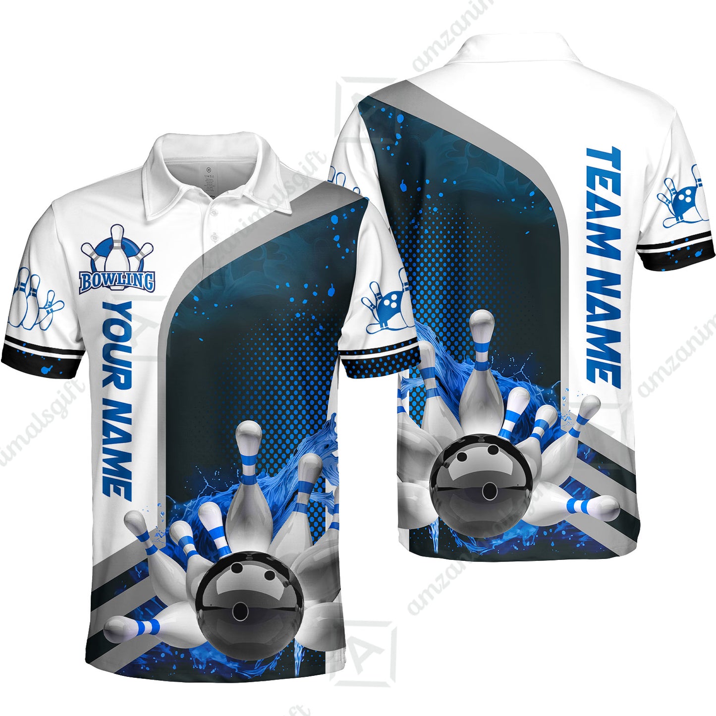 Custom Team Name Bowling Team Jersey - Custom Name Bowling Ball And Pins Water Personalized Bowling Polo Shirt - Uniform Shirt For Bowlers