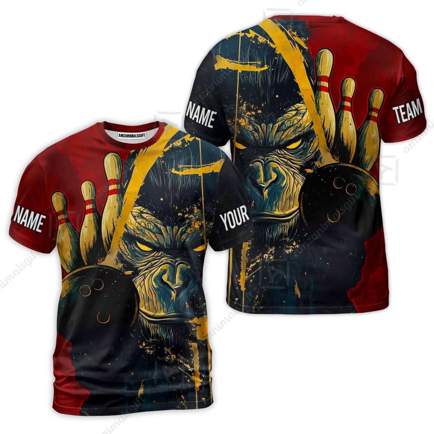 Custom Team Name Bowling Team Jersey - Bowling uniforms Godzilla KingKong Pattern Bowling Quarter-Zip Polo Shirts - Uniform Shirt For Bowlers
