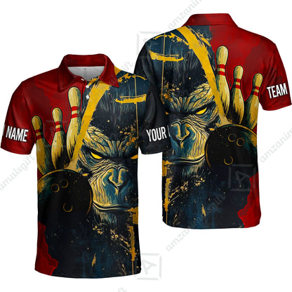 Custom Team Name Bowling Team Jersey - Bowling uniforms Godzilla KingKong Pattern Bowling Quarter-Zip Polo Shirts - Uniform Shirt For Bowlers