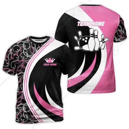 Custom Team Name Black Pink Bowling Team Jersey - Bowling uniforms  Seamless Pattern Bowling Zip Polo Shirts - Uniform Shirt For Bowlers