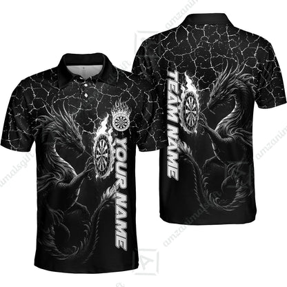 Customized Darts Polo Shirt, Big Dragon Dartboard Flame Darts Polo Shirt Multicolor Team Style, Jersey for Darts Players