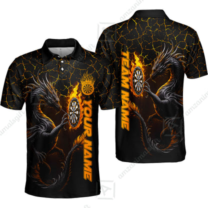 Customized Darts Polo Shirt, Big Dragon Dartboard Flame Darts Polo Shirt Multicolor Team Style, Jersey for Darts Players