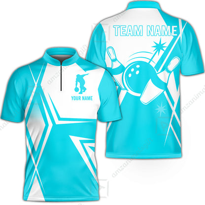 Custom Bowling Team Jersey, Bowling Player Jersey Multicolor Polo Quarter-Zip Shirts, Custom Bowling Uniforms Jerseys, Custom Name And Team Name