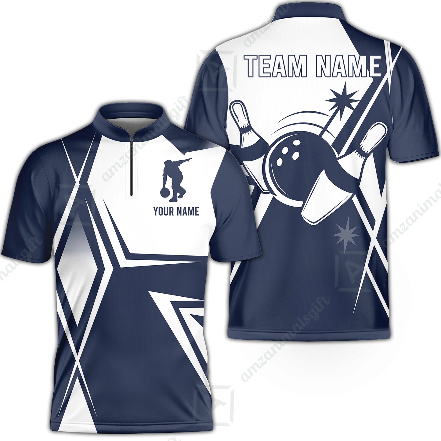 Custom Bowling Team Jersey, Bowling Player Jersey Multicolor Polo Quarter-Zip Shirts, Custom Bowling Uniforms Jerseys, Custom Name And Team Name