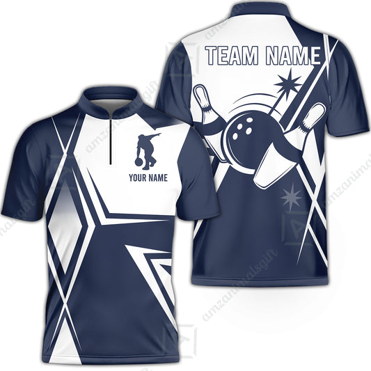 Custom Bowling Team Jersey, Bowling Player Jersey Multicolor Polo Quarter-Zip Shirts, Custom Bowling Uniforms Jerseys, Custom Name And Team Name