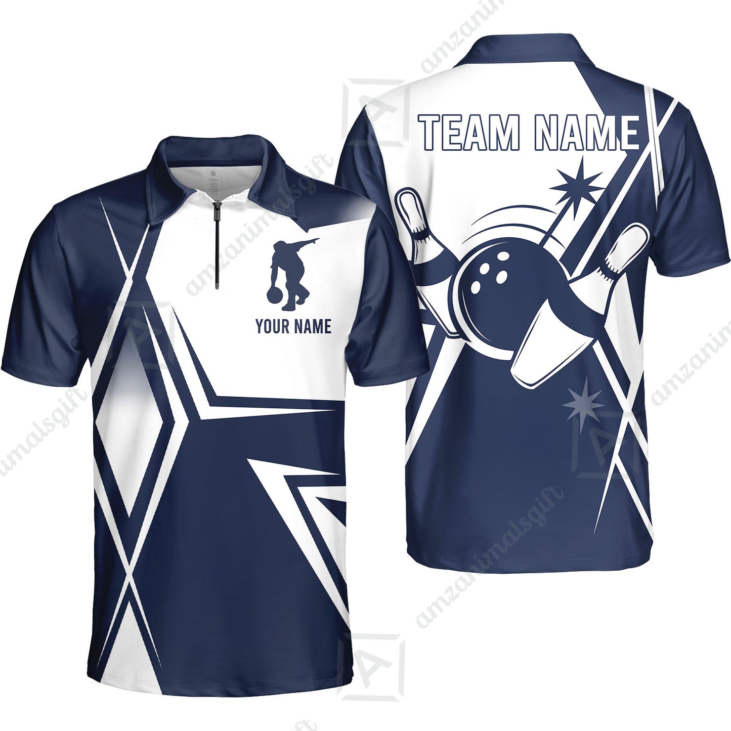 Custom Bowling Team Jersey, Bowling Player Jersey Multicolor Polo Quarter-Zip Shirts, Custom Bowling Uniforms Jerseys, Custom Name And Team Name