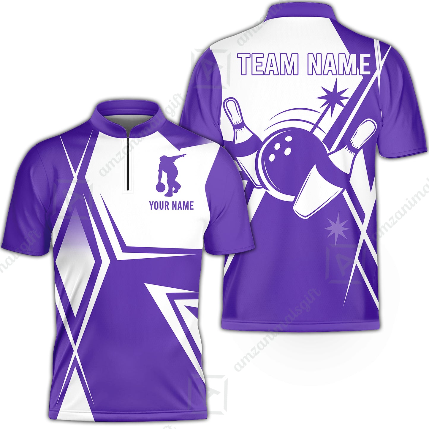 Custom Bowling Team Jersey, Bowling Player Jersey Multicolor Polo Quarter-Zip Shirts, Custom Bowling Uniforms Jerseys, Custom Name And Team Name