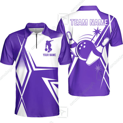 Custom Bowling Team Jersey, Bowling Player Jersey Multicolor Polo Quarter-Zip Shirts, Custom Bowling Uniforms Jerseys, Custom Name And Team Name