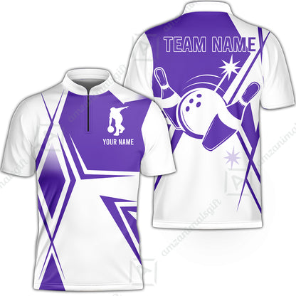 Custom Bowling Team Jersey,  Custom Name And Team Name Bowling Jersey Multicolor Polo Quarter-Zip Shirts, Custom Bowling Uniforms Jerseys