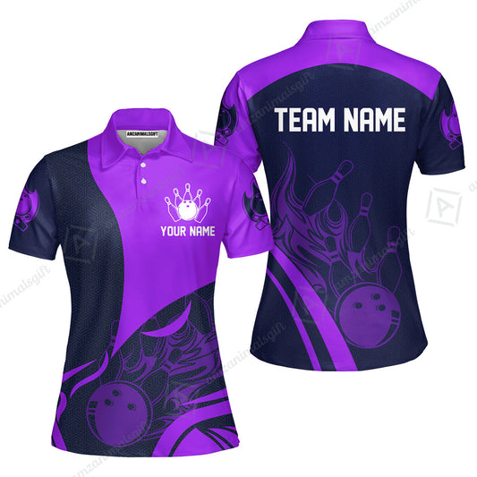 Customized Bowling Women Polo Shirt, Flame Bowling Multicolor Custom Team Uniform Women Polo Shirt, Jersey for Bowlers