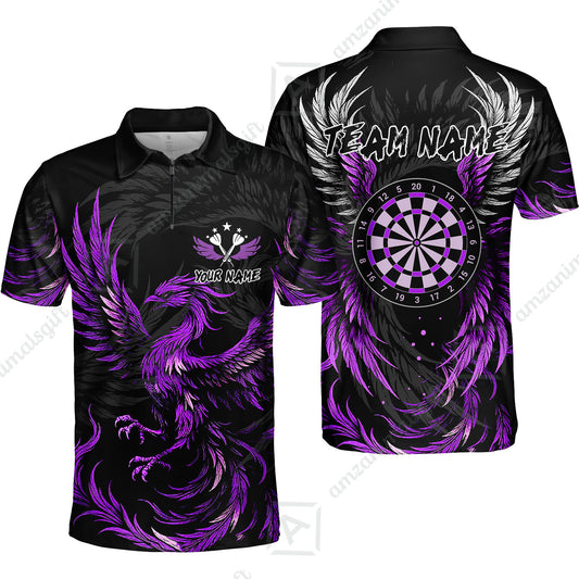 Custom Darts Team Quater-Zip Polo Shirt, Phoenix Dartboard Wings Darts Jersey Polo Quarter-Zip Shirts, Custom Name And Team Name Darts Uniforms Jersey
