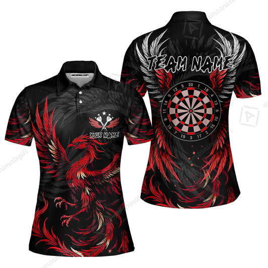 Custom Darts Team Women Polo Shirt, Phoenix Dartboard Wings Darts Jersey Polo Quarter-Zip Shirts, Custom Name And Team Name Darts Uniforms Jersey