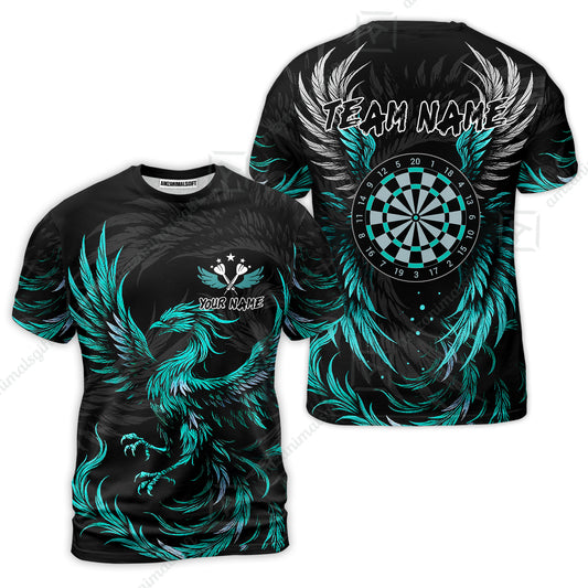 Custom Darts Team T-Shirt, Phoenix Dartboard Wings Darts Jersey Polo Quarter-Zip Shirts, Custom Name And Team Name Darts Uniforms Jersey