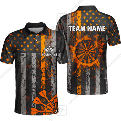 Customized Darts Polo Shirt, Turquoise Grunge US Flag Patriotic Darts Polo Shirt Team Style Jersey for Darts Players