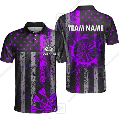 Customized Darts Polo Shirt, Turquoise Grunge US Flag Patriotic Darts Polo Shirt Team Style Jersey for Darts Players