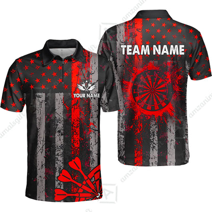 Customized Darts Quarter-Zip Polo Shirt, Turquoise Grunge US Flag Patriotic Darts Zip Polo Team Jersey for Darts Players