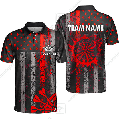 Customized Darts Polo Shirt, Turquoise Grunge US Flag Patriotic Darts Polo Shirt Team Style Jersey for Darts Players