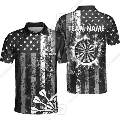 Customized Darts Polo Shirt, Turquoise Grunge US Flag Patriotic Darts Polo Shirt Team Style Jersey for Darts Players