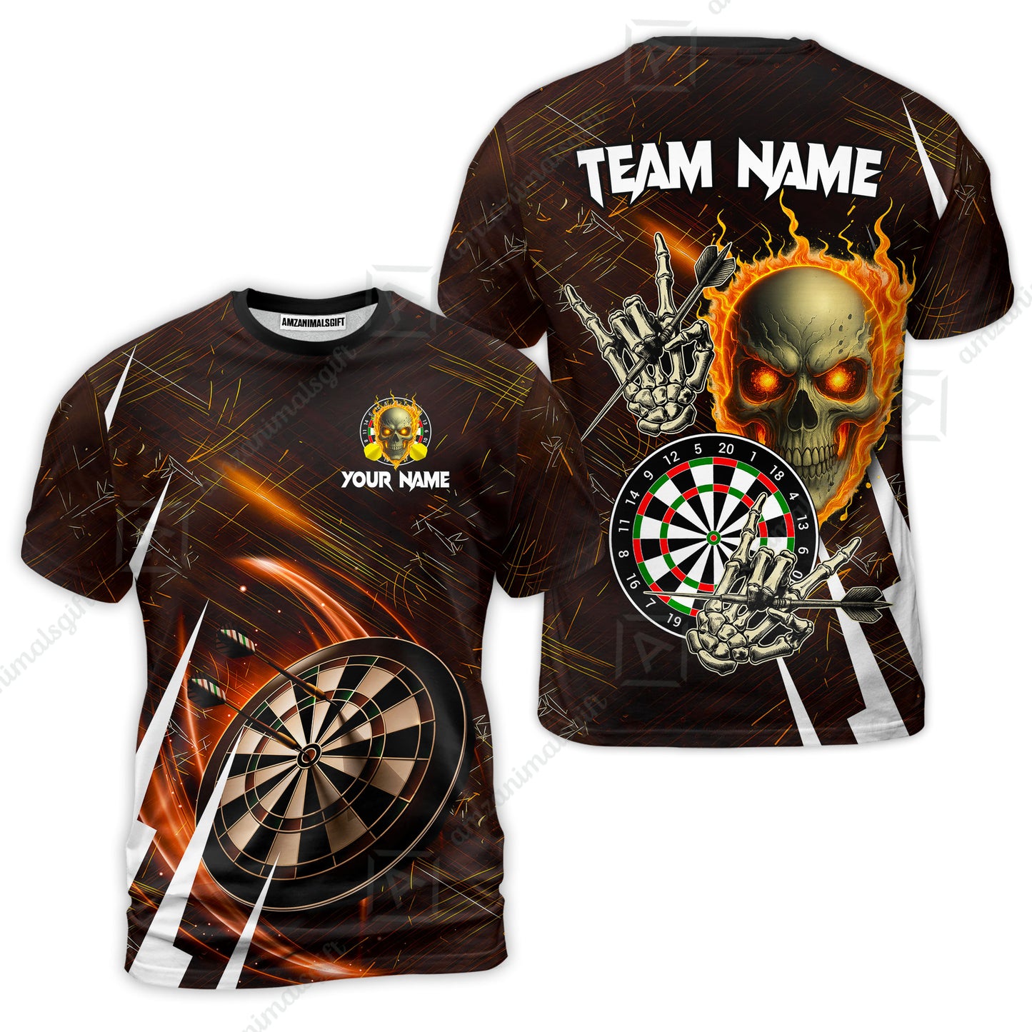 Custom Darts Polo Team Jersey, Skull Fire Bones Darts Jersey Polo Quarter-Zip Shirts, Custom Name And Team Name Darts Uniforms Jersey