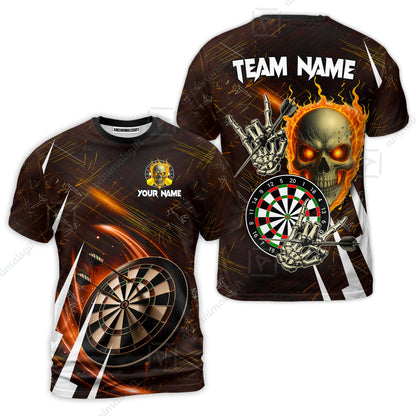 Custom Darts Polo Team Jersey, Skull Fire Bones Darts Jersey Polo Quarter-Zip Shirts, Custom Name And Team Name Darts Uniforms Jersey