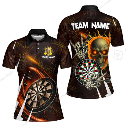 Custom Darts Polo Team Jersey, Skull Fire Bones Darts Jersey Polo Quarter-Zip Shirts, Custom Name And Team Name Darts Uniforms Jersey