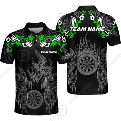 Customized Darts Polo Shirt, Dartboard Fire Flame Darts Polo Shirt Multicolor Team Style, Jersey for Darts Players