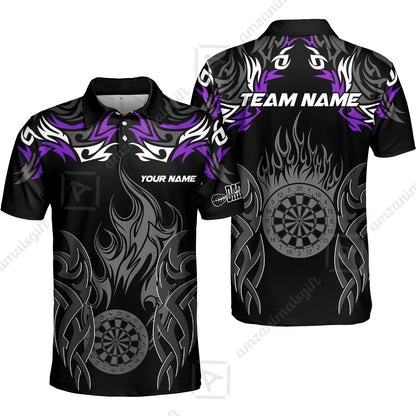 Customized Darts Polo Shirt, Dartboard Fire Flame Darts Polo Shirt Multicolor Team Style, Jersey for Darts Players