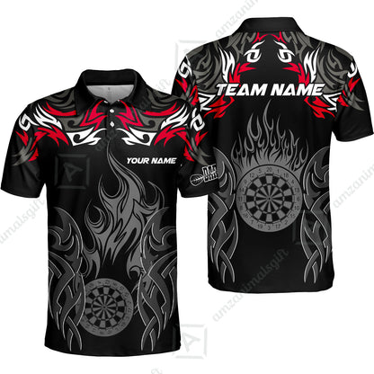 Customized Darts Polo Shirt, Dartboard Fire Flame Darts Polo Shirt Multicolor Team Style, Jersey for Darts Players