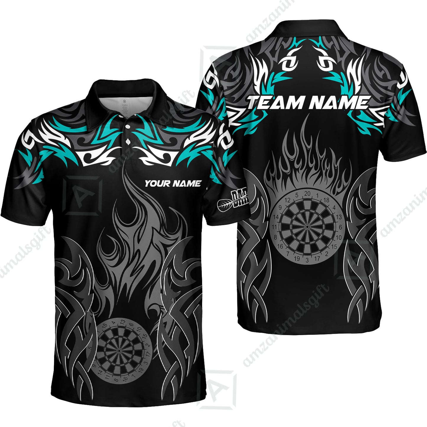 Customized Darts Polo Shirt, Dartboard Fire Flame Darts Polo Shirt Multicolor Team Style, Jersey for Darts Players