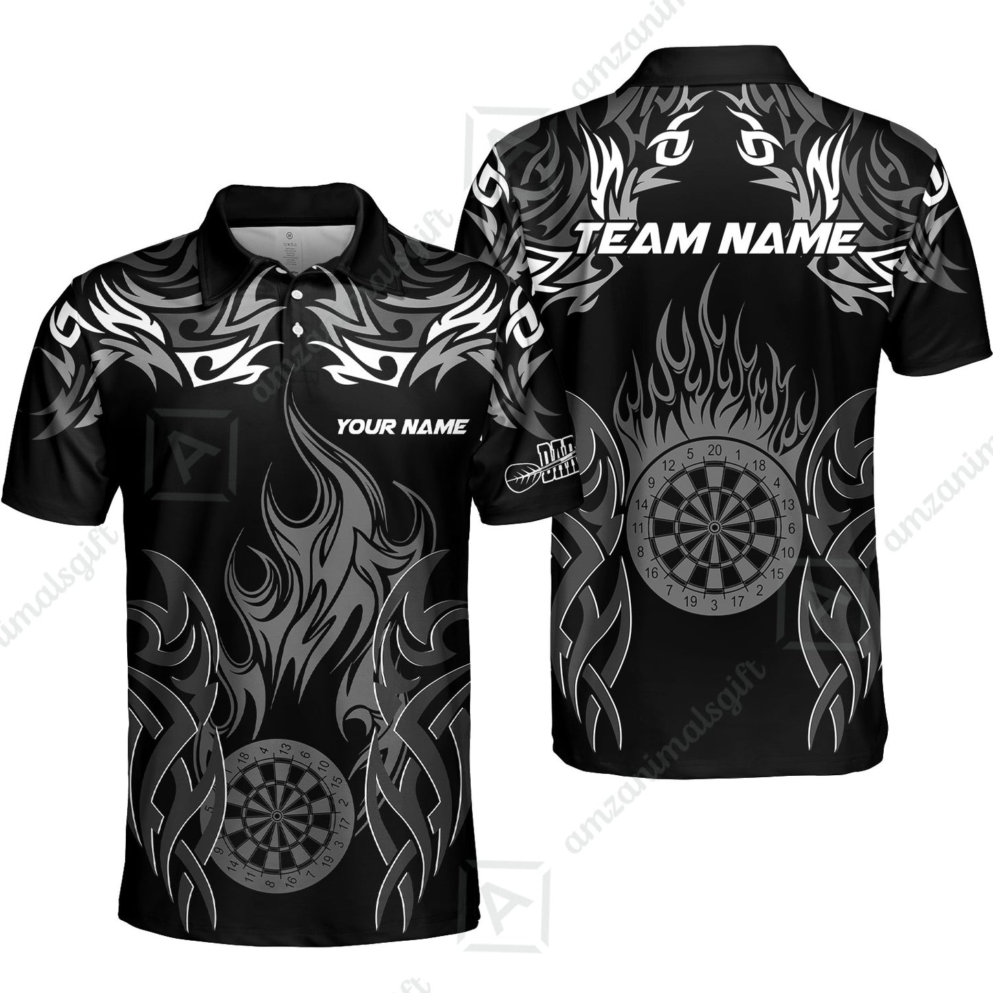 Customized Darts Polo Shirt, Dartboard Fire Flame Darts Polo Shirt Multicolor Team Style, Jersey for Darts Players