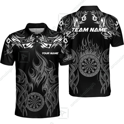Customized Darts Polo Shirt, Dartboard Fire Flame Darts Polo Shirt Multicolor Team Style, Jersey for Darts Players