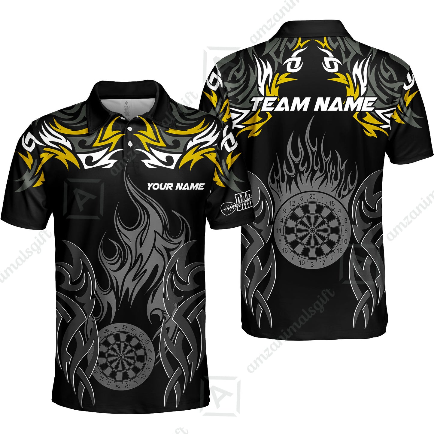 Customized Darts Polo Shirt, Dartboard Fire Flame Darts Polo Shirt Multicolor Team Style, Jersey for Darts Players