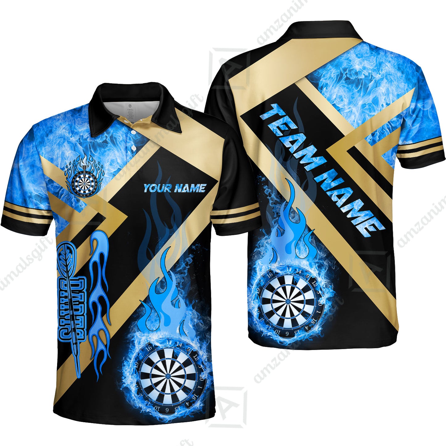 Customized Darts Polo Shirt, Darts Dartboard Fire Flame Multicolor Custom Team Polo Shirt Jersey For Darts Players