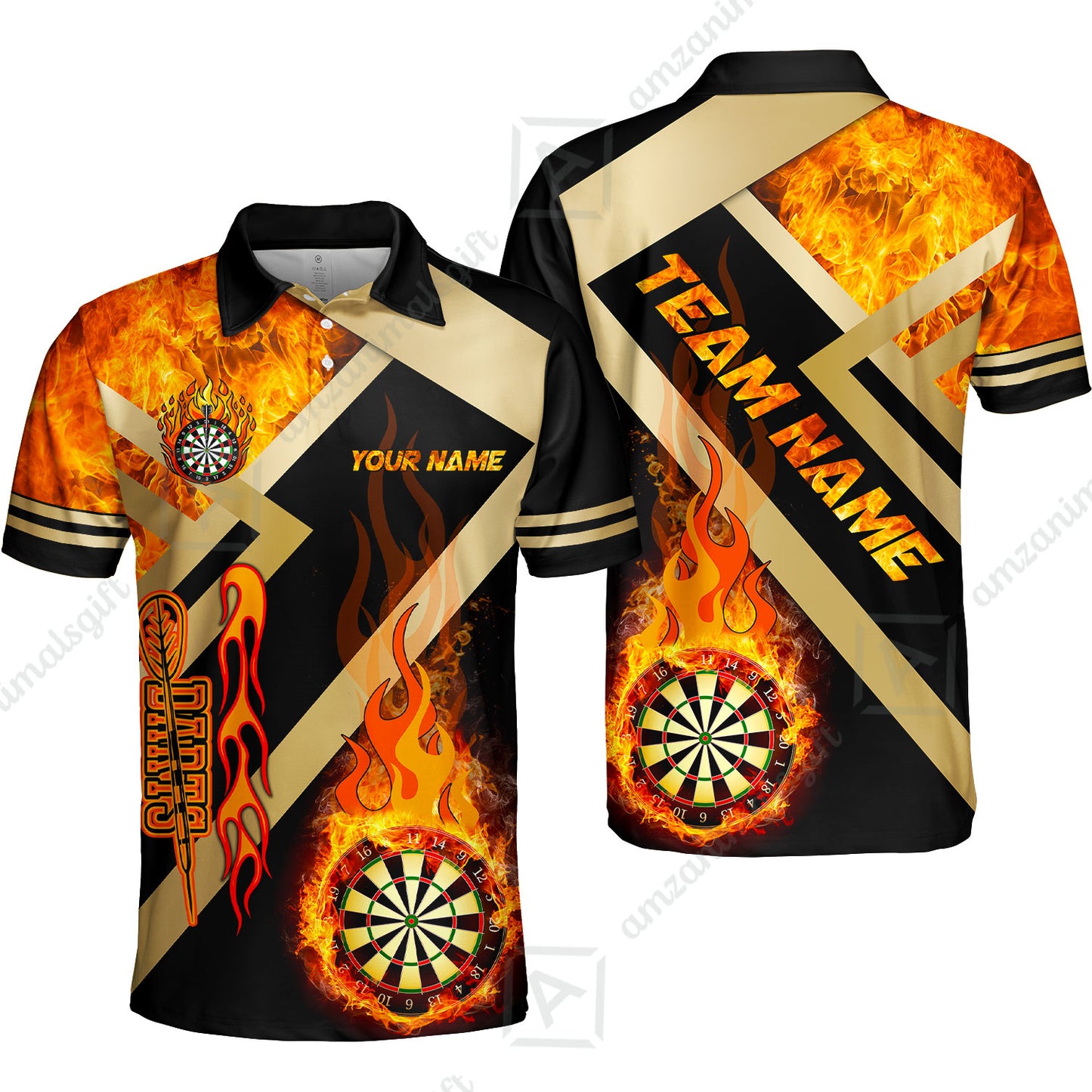 Customized Darts Polo Shirt, Darts Dartboard Fire Flame Multicolor Custom Team Polo Shirt Jersey For Darts Players