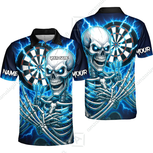 Custom Darts Team Quater-Zip Polo Shirt, Dartboard Electric Skeleton Darts Jersey Polo Quarter-Zip Shirts, Custom Darts Uniforms Jersey