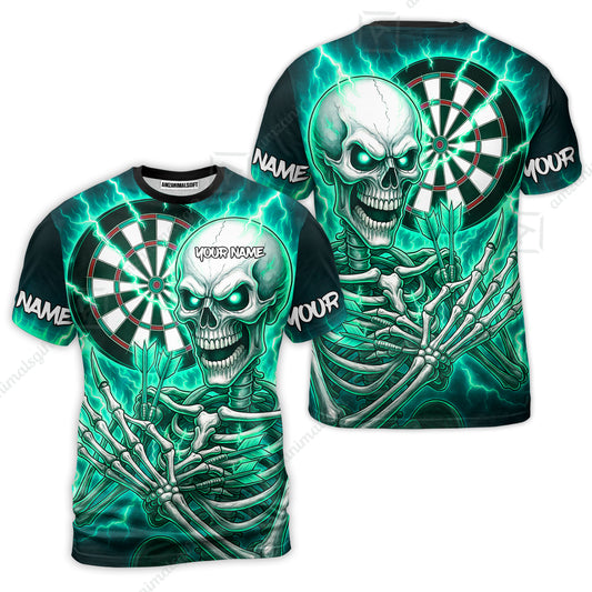 Custom Darts Team T-Shirt, Dartboard Electric Skeleton Darts Jersey Polo Quarter-Zip Shirts, Custom Darts Uniforms Jersey