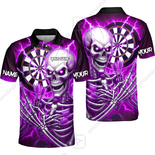 Custom Darts Team Unisex Polo Shirt, Dartboard Electric Skeleton Darts Jersey Polo Quarter-Zip Shirts, Custom Darts Uniforms Jersey