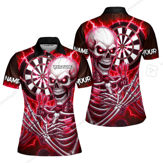 Custom Darts Team Women Polo Shirt, Dartboard Electric Skeleton Darts Jersey Polo Quarter-Zip Shirts, Custom Darts Uniforms Jersey
