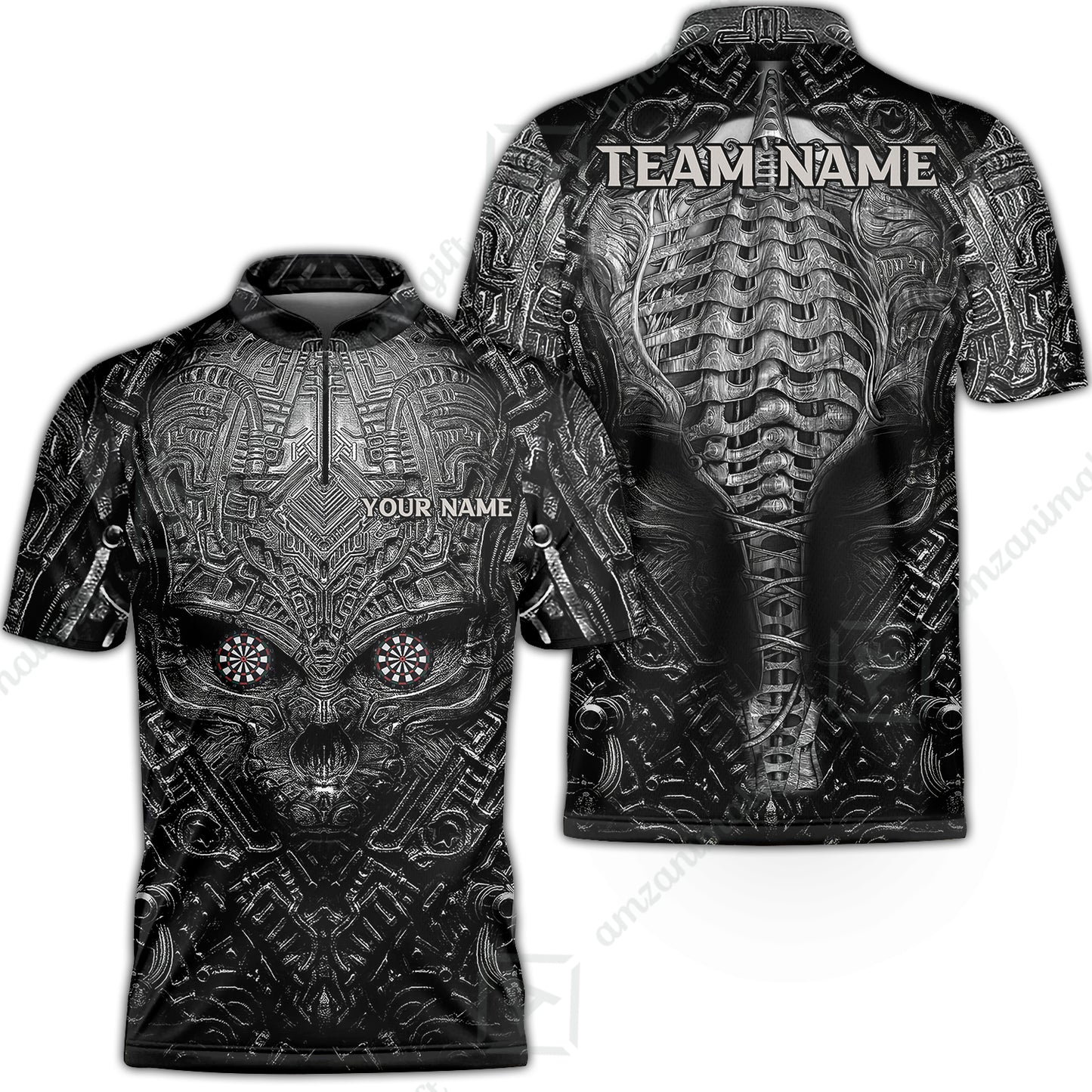 Personalized Darts Polo Shirt - Custom Name Metal Skull Dartboard - Skull And Darts Polo Shirt For Dart Team, Darts Lover