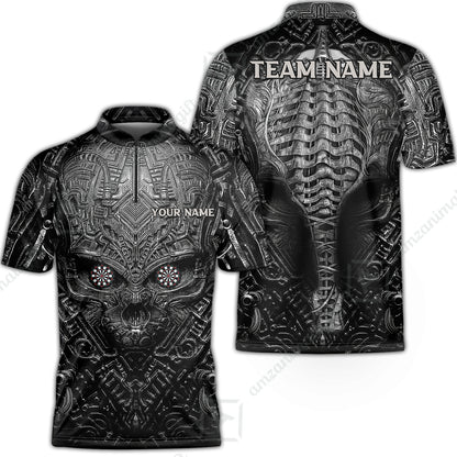 Personalized Darts Polo Shirt - Custom Name Metal Skull Dartboard - Skull And Darts Polo Shirt For Dart Team, Darts Lover