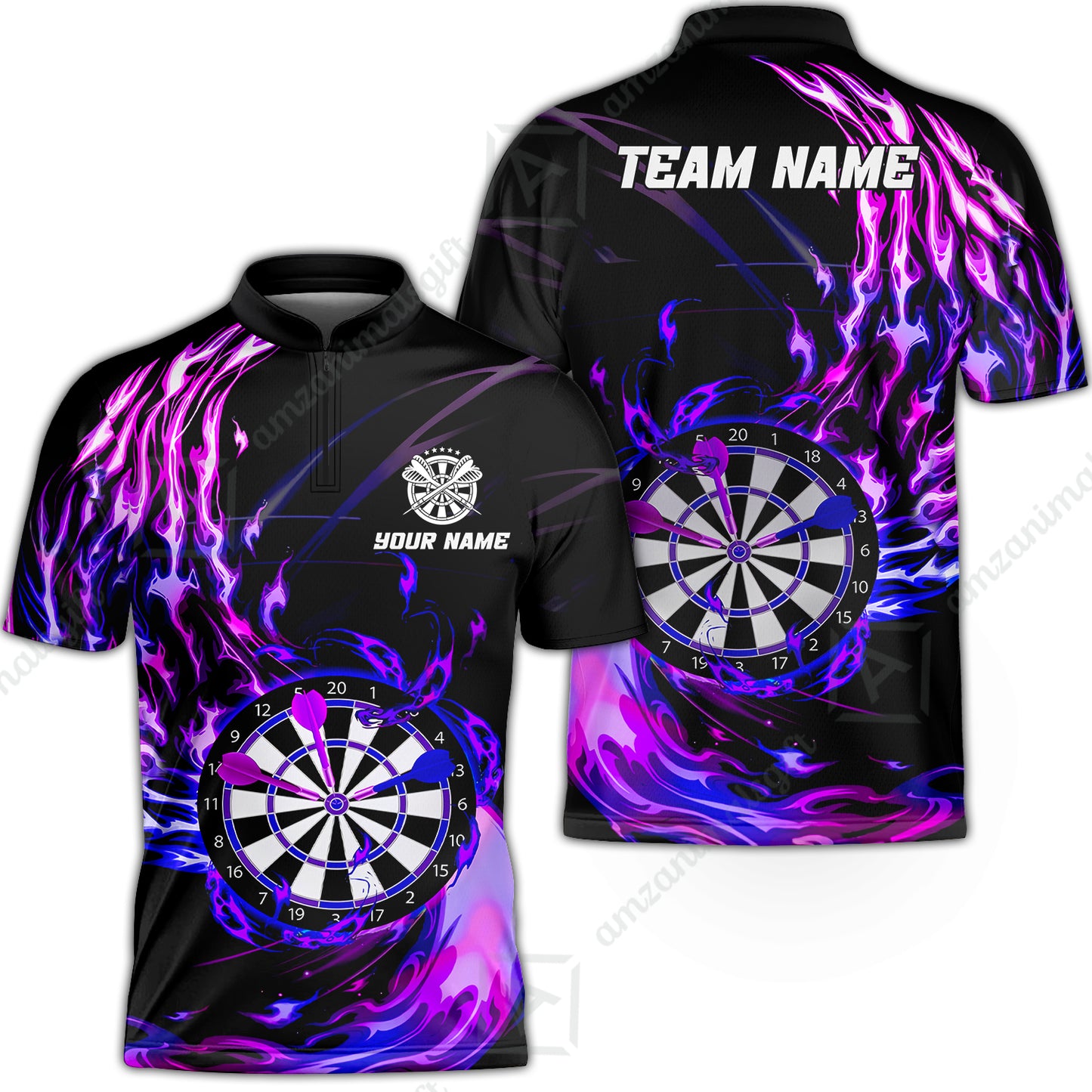 Personalized Darts Hawaiian Shirt - Custom Name & Team Name Darts Purple Fire Polo Shirt For Women, Darts Team, Darts Lover