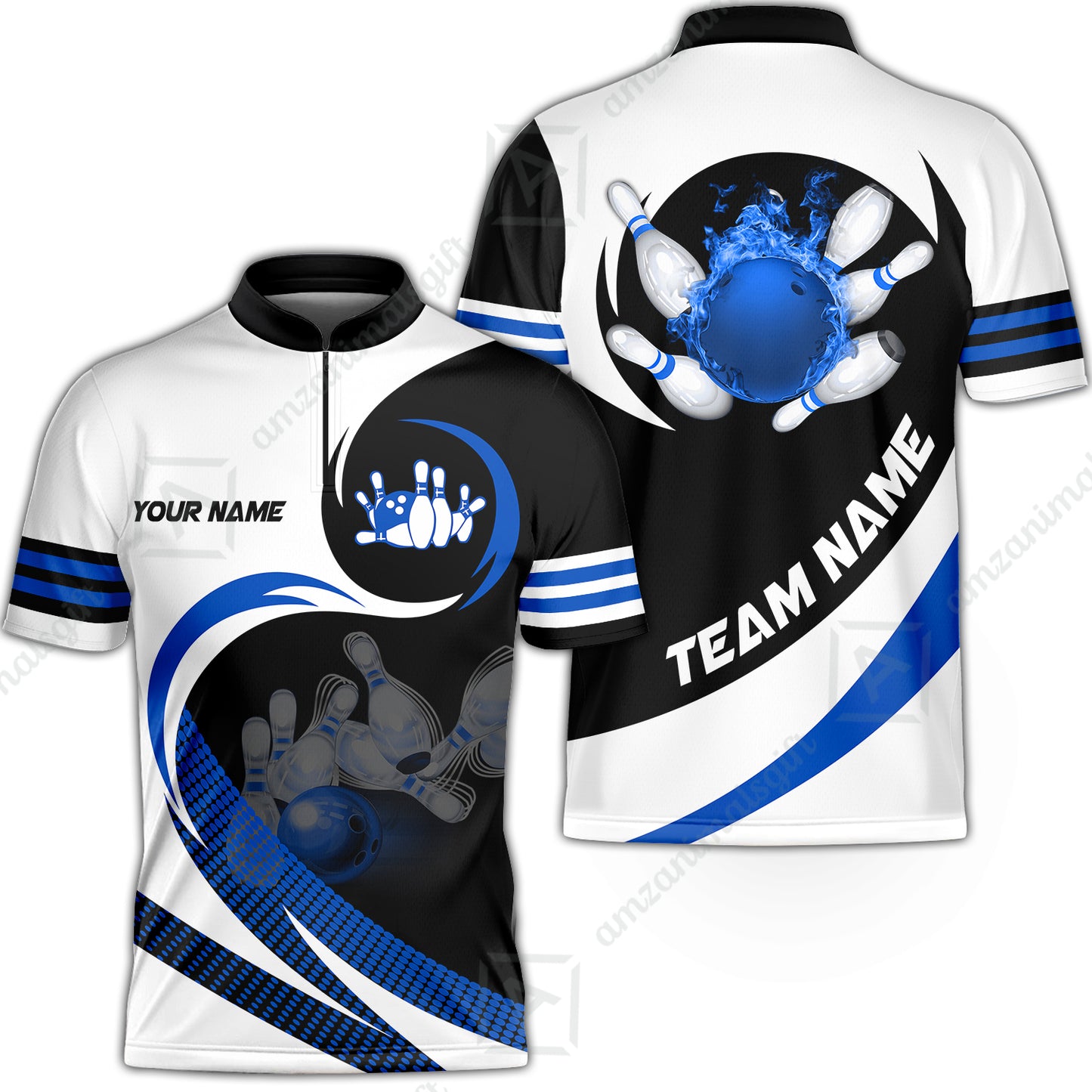 Custom Bowling Team Jersey Shirts, Custom Flame Ball Bowling Uniforms Unisex Polo, Multi Colors Personalized Name And Team Name