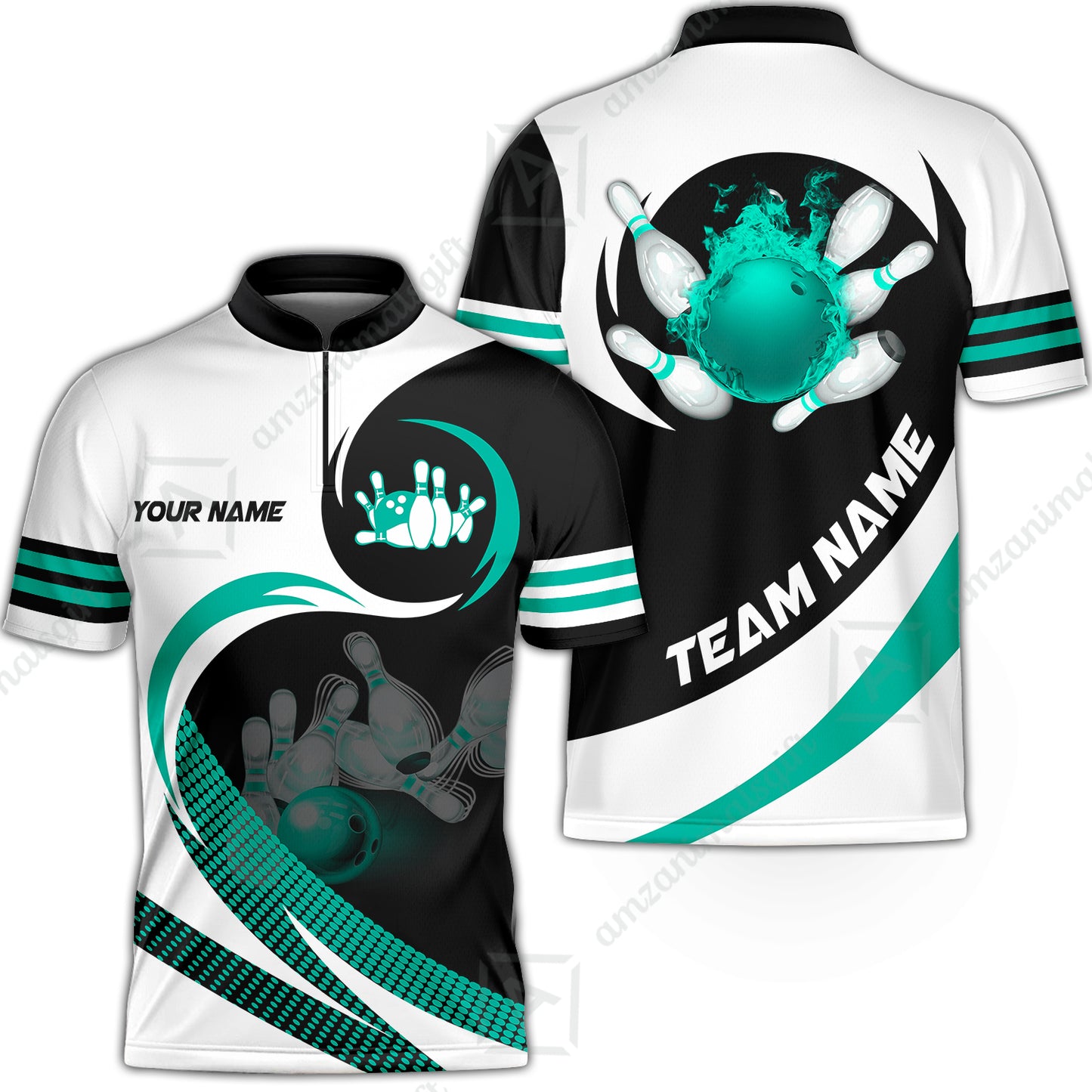 Custom Bowling Team Jersey Shirts, Custom Flame Ball Bowling Uniforms Unisex Polo, Multi Colors Personalized Name And Team Name