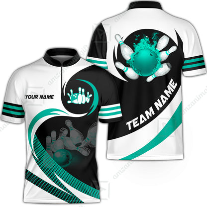 Custom Bowling Team Jersey Shirts, Custom Flame Ball Bowling Uniforms Unisex Polo, Multi Colors Personalized Name And Team Name